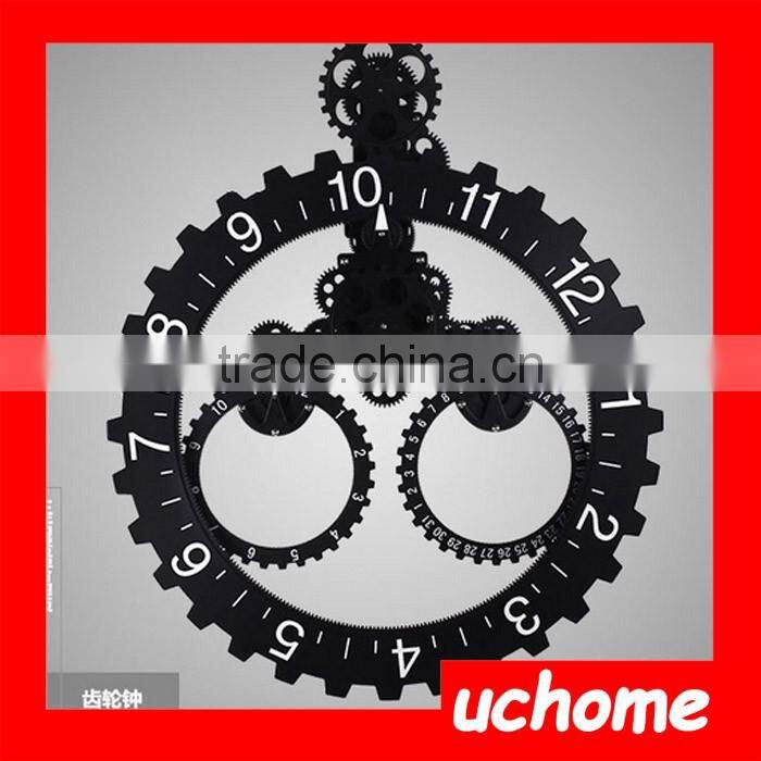 UCHOME Retro Modern Large Wall Art Gear Clock Antique Vintage Calendar Wheel