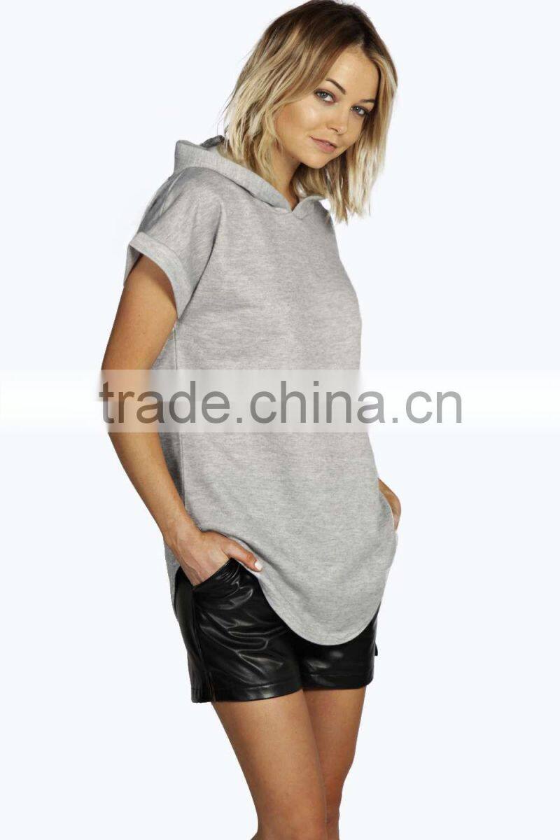 100% cotton women hoodies/longline sport hoodies/Custom short sleeve hoodies sweater