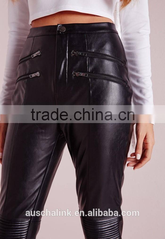 new design black faux leather biker pants cheap price