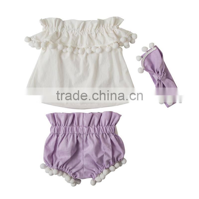 Lace romper Summer new design boutique baby girl clothing pompom sets comfortable infant and toddler clothing