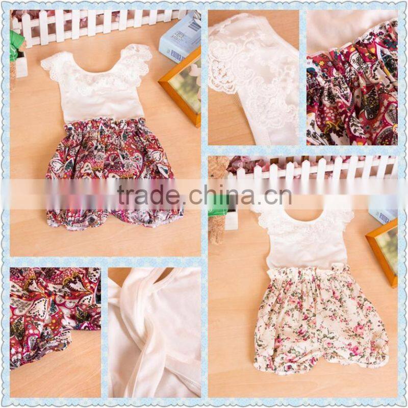 summer baby flower white top lace cotton romper wholesale children's boutique romper