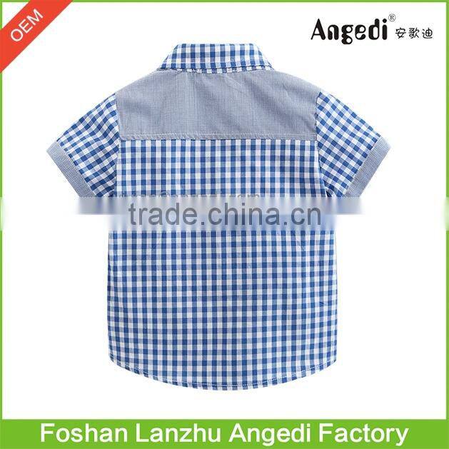 Fancy design baby boys plaid shirt with embroidered applique patch work baby clothing