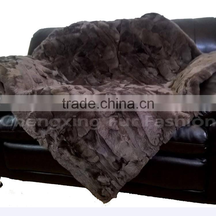 CX-D-66F High Quality Pachwork Rex Rabbit Real Fur Throw Blanket