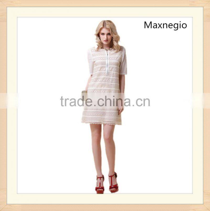 Embroidery stripe styles ladies elegant short sleeve dresses