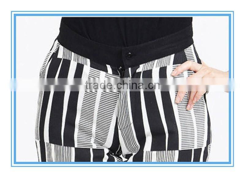 Black And White Stripe Cotton Women Linen Drawstring Pant