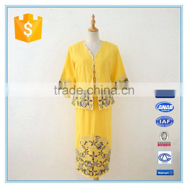 New Fashion Ramie Cotton Multi Colors Emboidery Jacket Dress Suits For Woman