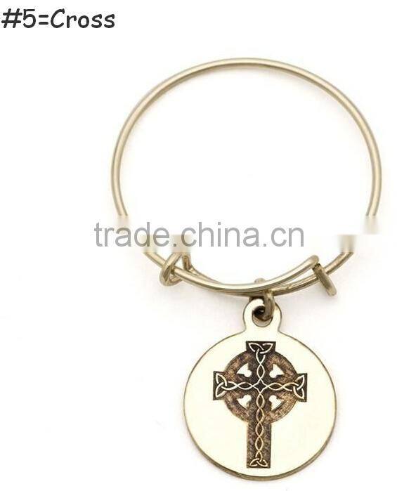 2014 hot design anchor charm wire bracelet bangle jewelry custom inspired word stamped wire bangle jewelry antique logo bangle