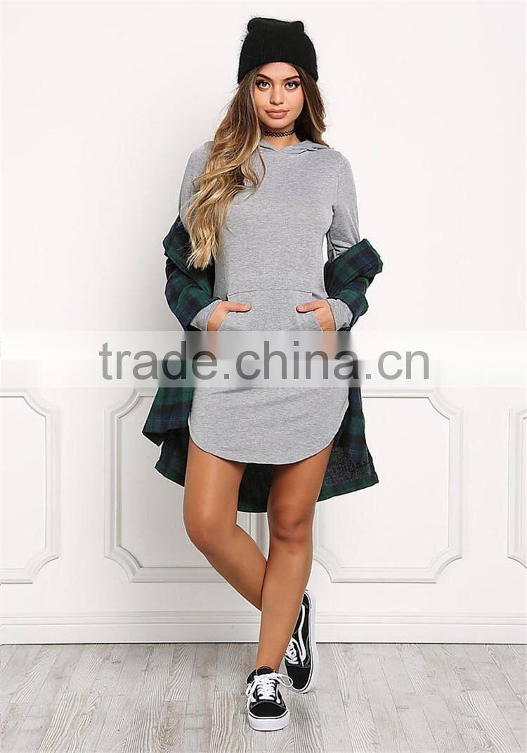 MGOO 2017 New Arrival 100% Cotton Jersey Long Sweater Heather Grey Hooded Split Fashion Long Sleeves Hoodies
