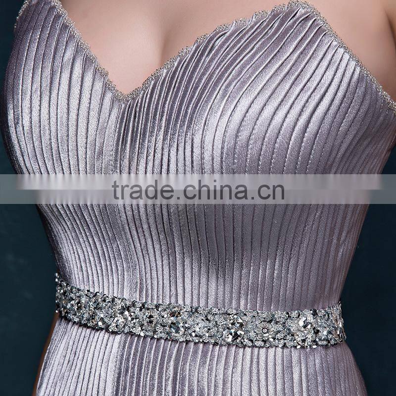 MGOO Cheap Price Wholesale Sliver Simple Evening Dresses Elegant Ladies Dinner Wedding Dress Applique Long Sleeveless 2063