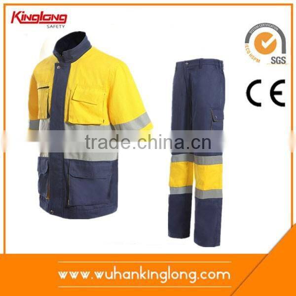 high visibility yellow/navy reflective safety work suit
