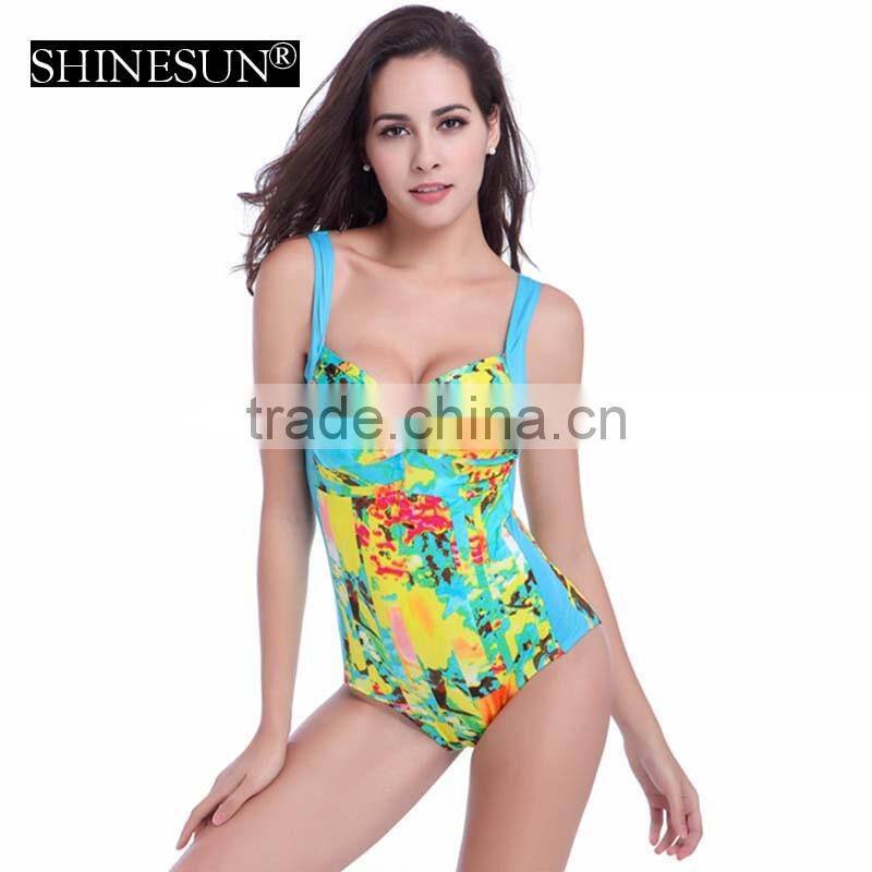 2017 One piece dot printed swimsuit spell color swimsuit swimwear kids girl