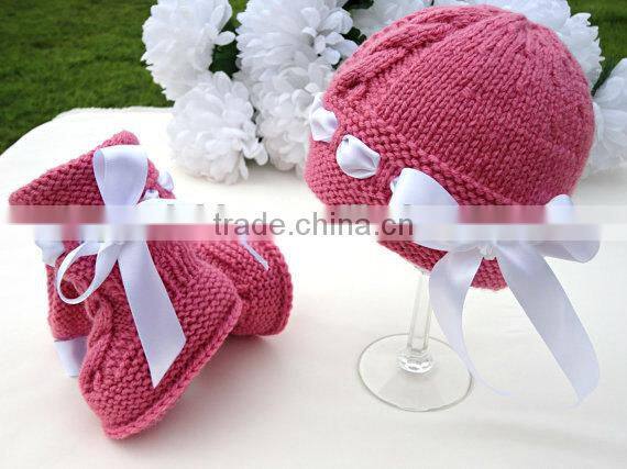 Baby Hand Knitted Hats With Shoes Winter Fashion Crochet Clothes Set For Kids