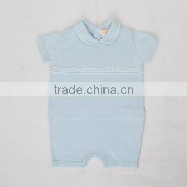 Fashion turn-down collar cotton baby romper trim contrast color one piece sweater
