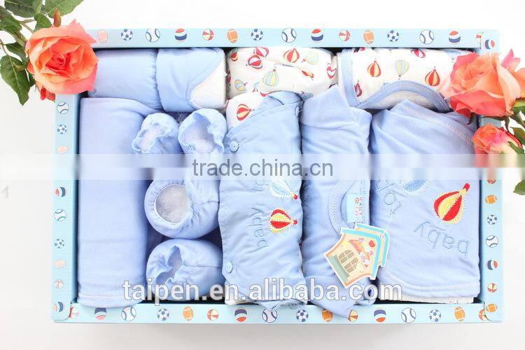 2017 Baby Gift Set 100% Cotton Blue Romper 8Pcs Summer New Born Clothing Set Baby Clothes With Good Quality TQ1-67