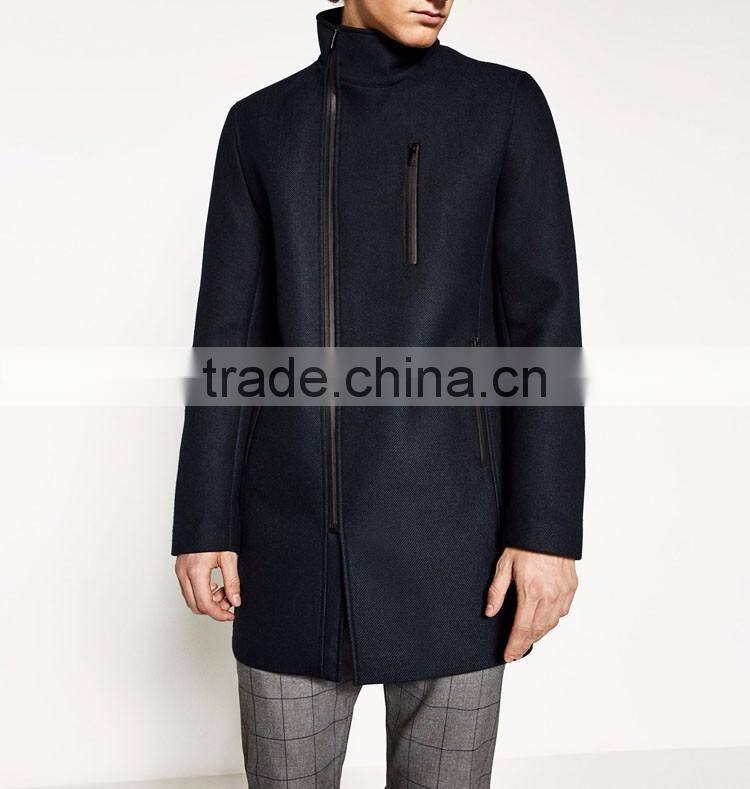 Mens basic slim version winter jackets chimney collar coat with zipper
