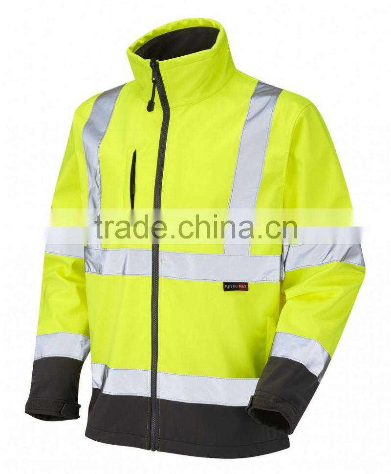 professional zipper 3m orange softshell safety reflective jacket with micro-fleece inner
