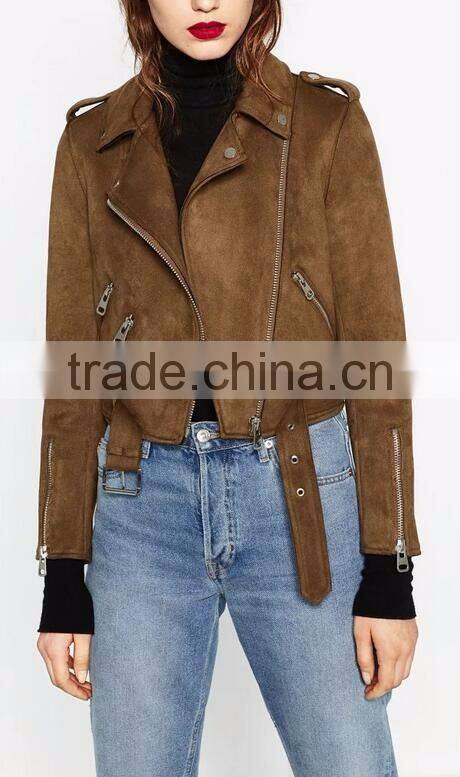 Runwaylover EY1066C 2016 New fashion short women Suede fabric basic jacket