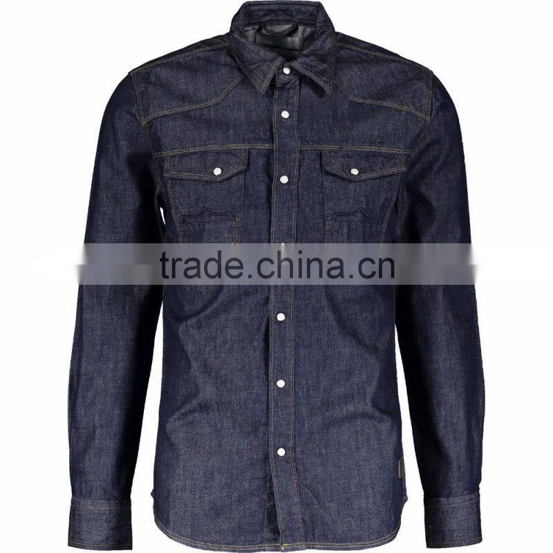 Latest Premium Stylish Pockets Navy Dark Wash Denim Shirts for Men