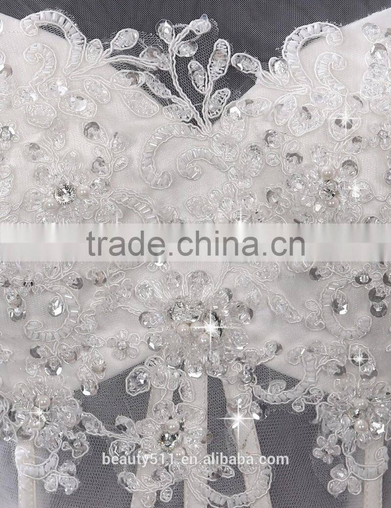 2017 Hot Sale Bridal Wedding Dress V-neck long sleeves Beaded Sweetheart Nackline Mermaid Lace wedding dress F12802