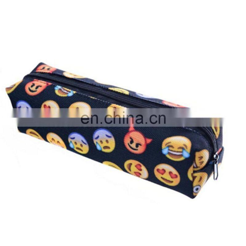Black Canvas Cute little Zipper Emoji Pencil Case Pouch