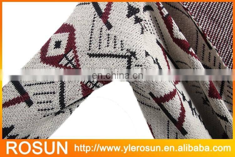Acrylic Geometric Print Drape Long Knit Cardigan For Women