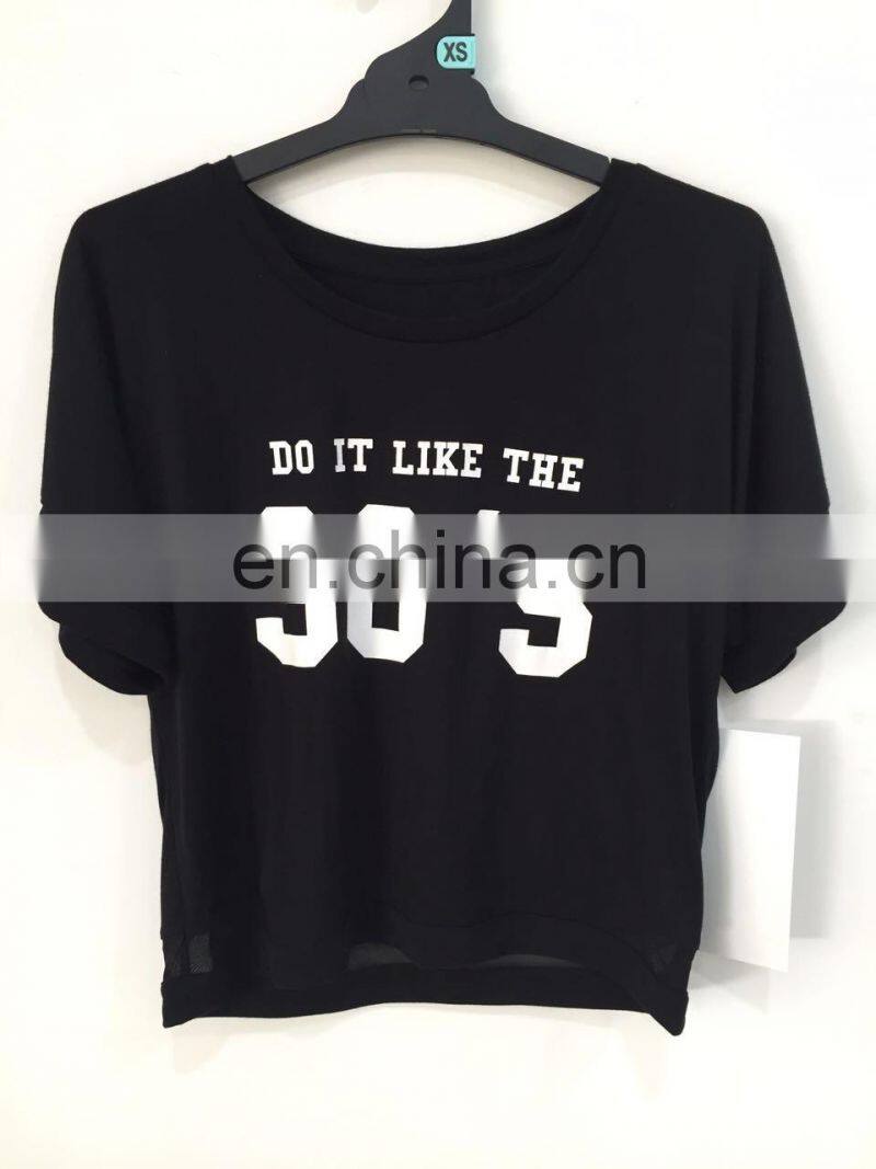 2017 summer mesh cloth splicing printing round neck T-shirt