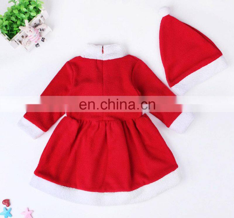 Newest Baby Girl Child Charming Christmas Skirt Gift Bowknot Ruffle Round Collar Long Sleeve Dress + 1 * Santa Claus Hat