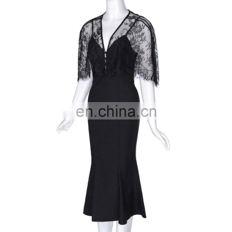 Belle Poque Retro Vintage Imitated Twinset Hips-Wrapped Bodycon Pencil Dress Women Elegant Lace Dress BP000330-1