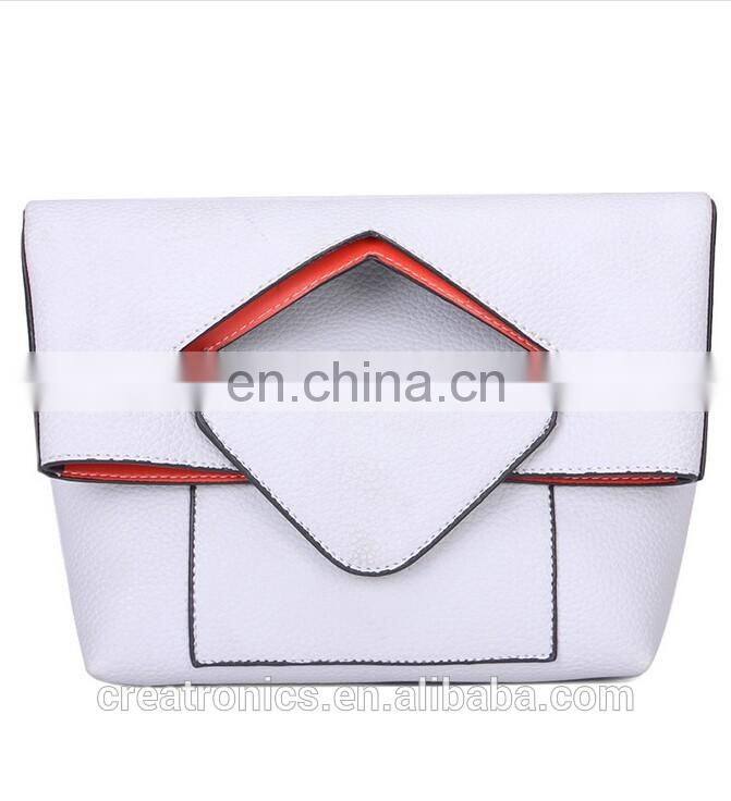 CR high quality control system custom design hollow clutch bag litchi pattern envelope bag white women's handbag manufacturers