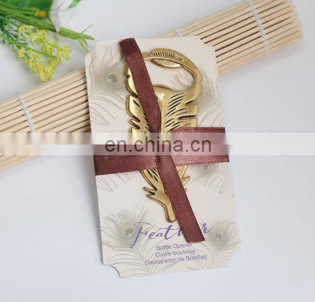 Feather Shape Gold Plated Metal Bottle Opener for wedding return gift