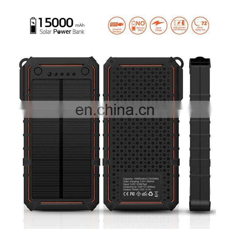 2019 New Style Solar Power Bank Charger 10000 mah Waterproof With Flashlight