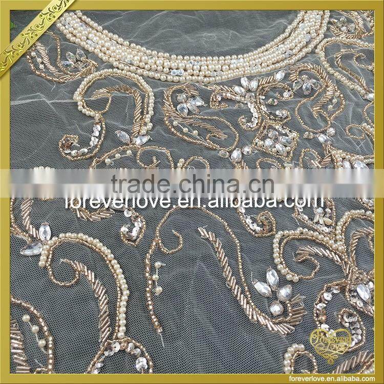 Handmade flower shape beaded crystal rhinestone applique for dress FHA-054