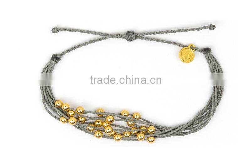 hot new many layers red wax cord knot bracelet with copper beads for luck girl