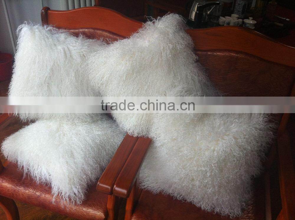 Soft long wool sheepskin throw pillow filling with polyester wadding,sponge
