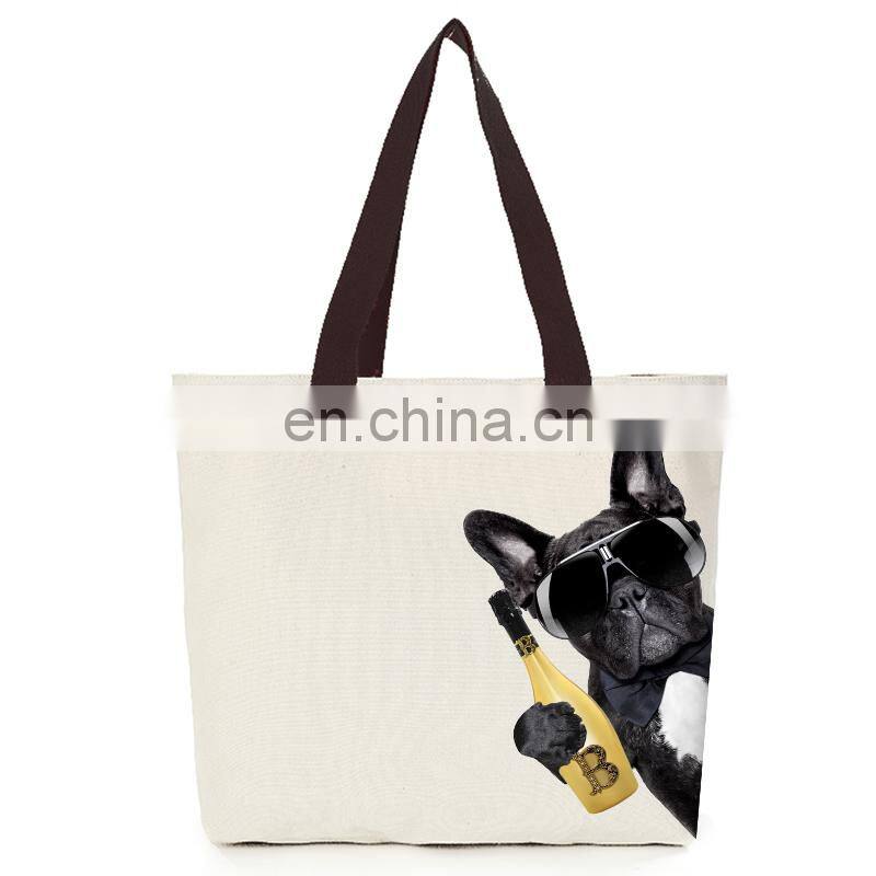 Womens Canvas Cotton Cool Dog Shoulder Shopping Hand Bag