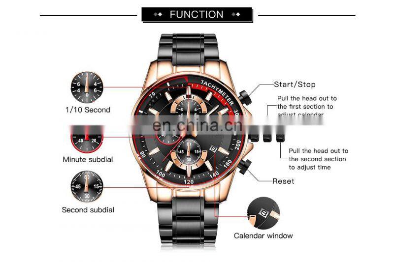 MINI FOCUS MF0218G Men's Quartz Watches Stainless Steel Strap Waterproof Chronograph Men Watches Wrist