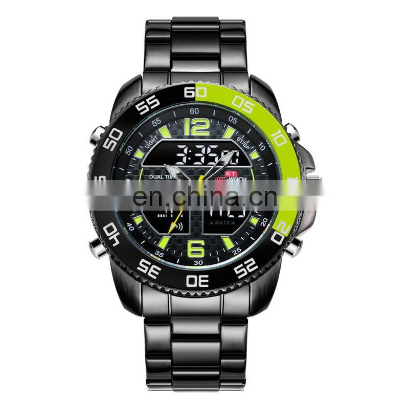 Profession Seller Sale Classic KAT-WACH 1802 Men's Quartz Digital Watches Steel Strap Analog Digital Display Sport Watches