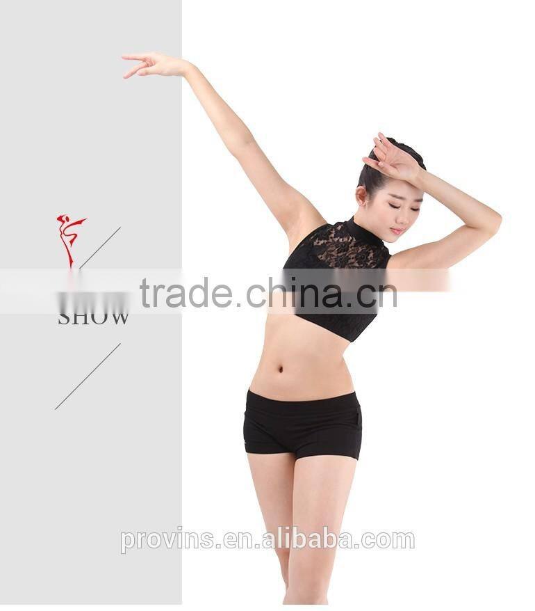 Girls Lyrical Two pieces Lace Turtle Neck Dance Crop Tops, Dance Costumes