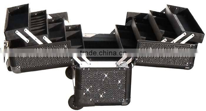 PRO Makeup Artist Rolling Train Case w/ 4trays & Dividers,Aluminum Travel Cosmetic trolley case