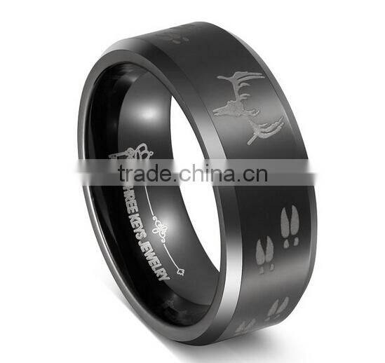 6mm 8mm Black Tungsten Fingerprint Ring, New Design Black Plated Tungsten Fingerprint Ring