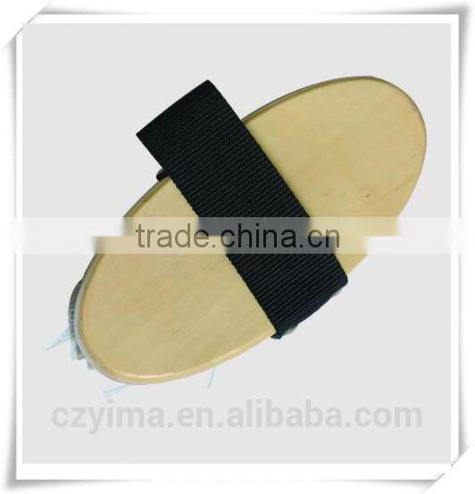 wooden horse body brush with nylon strap