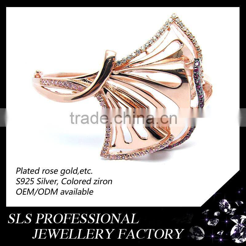 2015 Bangladesh 925 sterling silver rose gold plated fashion bangles colorful zircon bangle for women