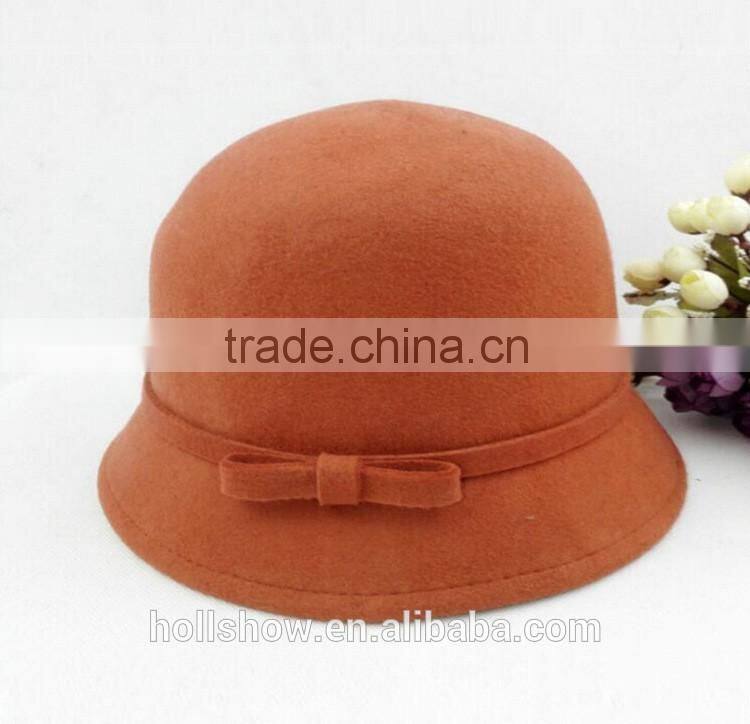 British Style Bowknot Ribbon Dome Wool Felt Elegant Charm Women Church Hat