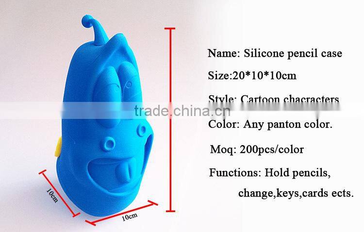 2015 Hot selling cartoon Silicone zipper pencil case cool pen case