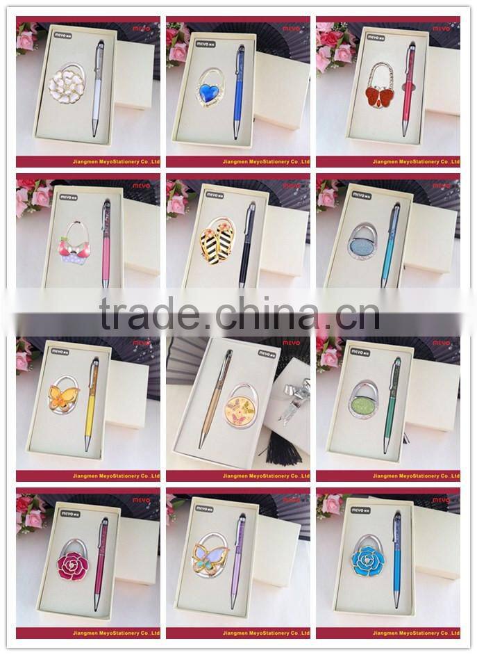 Metal Crystal Touch Ball Pen And Folding Women's Bag Decorative gift,2015 Novelty Gift Sets