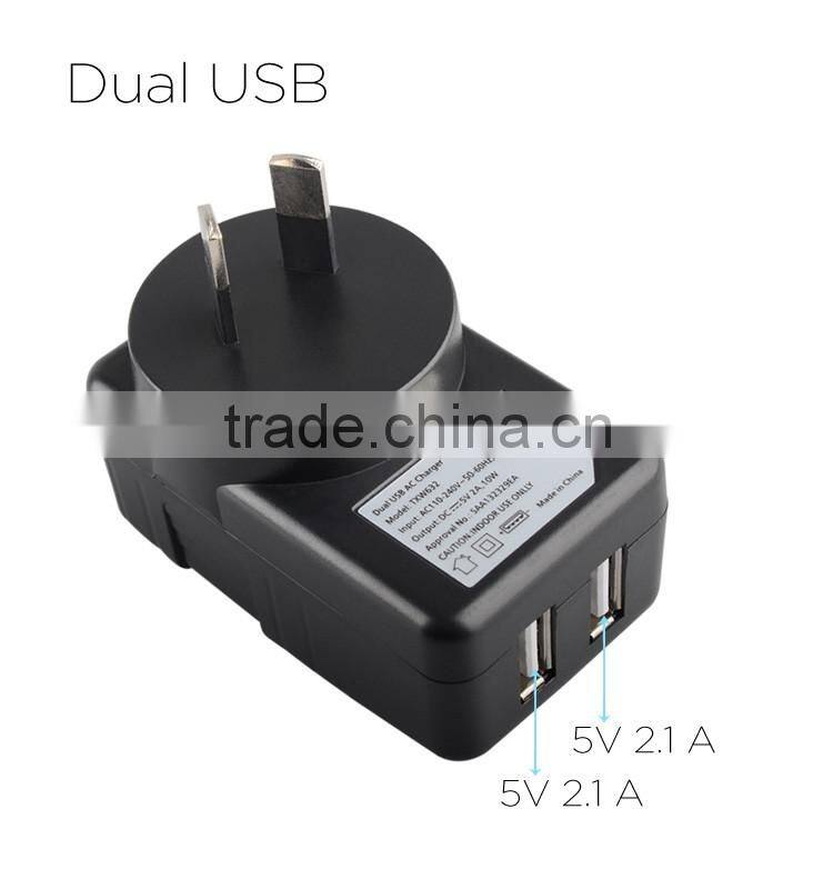 SAA Approved 5V 2A 2 Port Wall Adapter for AU Standards