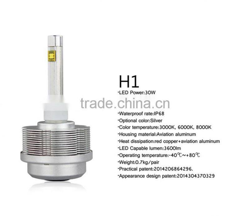H1 30w waterproof car led driving headlight with Aviation aluminum housing