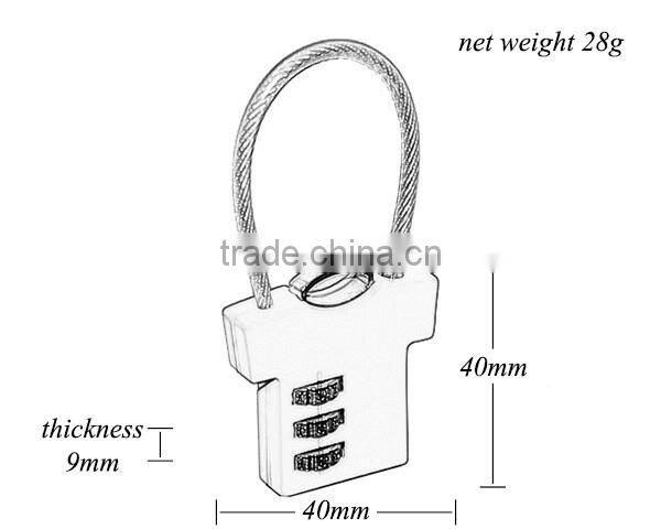 T-shirt Shaped Resettable 3 Digit Travel Luggage Suitcase Alloy Padlock Steel Wire Changeable Combination Lock