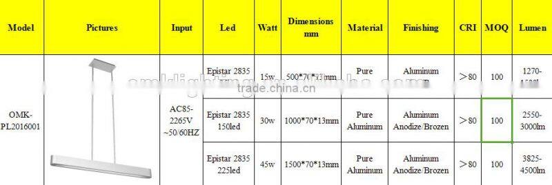 30w black 3000k warm white 1000mm slim pendant linear