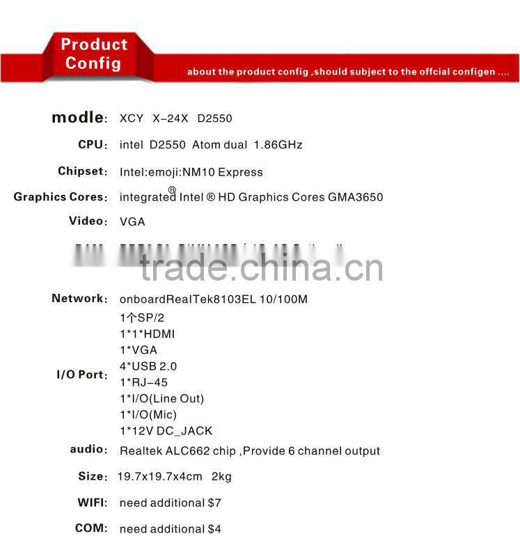 XYC X-24X cheap mini pc atom D2500 Desktop Mainboard latest mini computer with 2GB RAM 32GB SSD no noise,less heat
